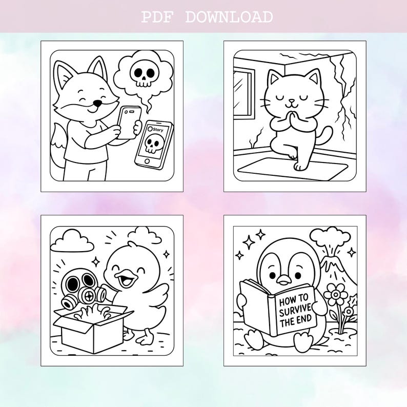 Kawaii chaos coloring pages for stress relief and creativity