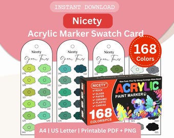 Nicety 168 Acrylic Marker Swatch Card: Printable PDF Template, Pre-filled & Blank Chart