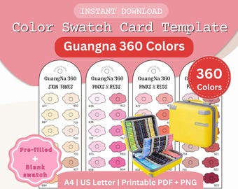 GuangNa 360色マーカー見本カード：印刷可能な花柄テンプレート（PDF/PNG）