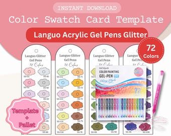 Languo 72 Color Glitter Gel Pens Swatch Chart (Printable PDF & PNG)