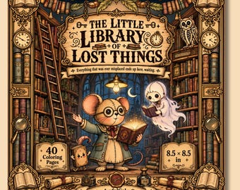 失われたものの図書館ぬりえブック、居心地の良い本好きの幽霊PDF、印刷可能な40ページ
