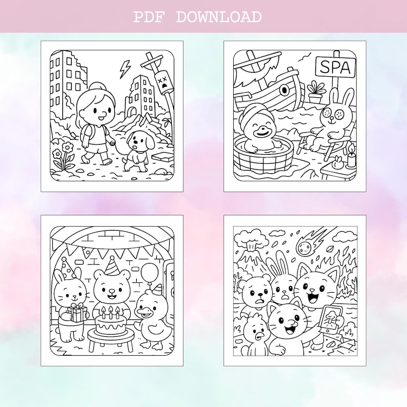 End of the world coloring book cute chaos animals PDF