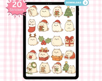 Kerstkatstickerbundel – 20 digitale png-stickers voor planners, scrapbooking en vakantieknutsels