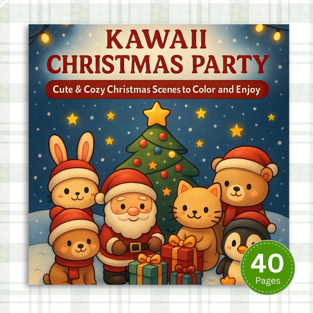 KAWAII CHRISTMAS Coloring Pages for Kids Adults | Animal Holiday ...