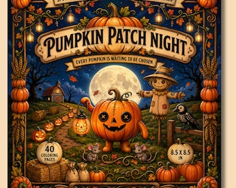 Halloween Coloring Book for Adults, 40 Pumpkin Patch Coloring Pages, Printable Scarecrow PDF Download