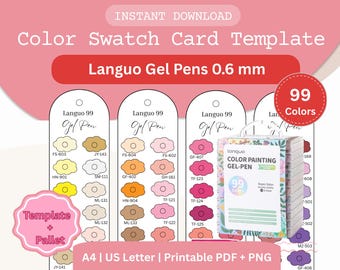 Languo 99 ジェルペン スウォッチカード: 99 色の印刷可能なトラッカー (PDF および PNG)