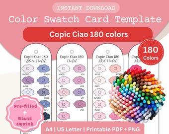 Copic Ciao 180 kleurenstaalkaart | Voorgevulde en blanco afdrukbare pdf, png