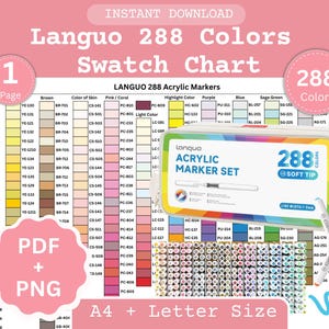 Languo 288 Acrylic Marker Swatch Chart: Printable PDF & PNG Color Reference
