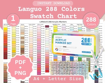 Languo 288 Acrylic Marker Swatch Chart: Printable PDF & PNG Color Reference