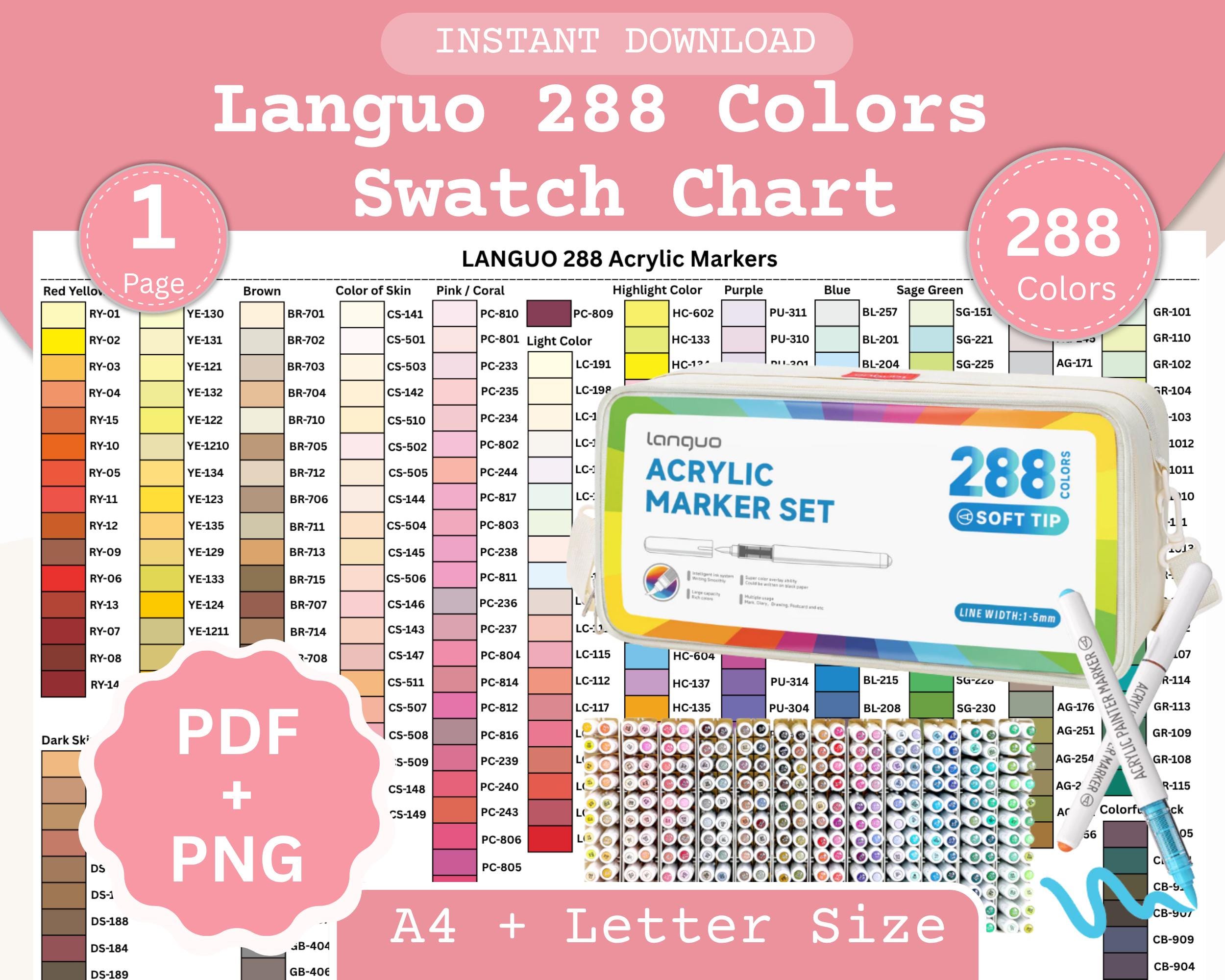 Reference Swatch Languo 288 Acrylic Marker Swatch Chart: Printable PDF & PNG Color ...