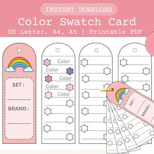 Printable Color Swatch Card, Marker & Watercolor Palette Chart, Gouache Swatch Sheets, Digital PDF Download