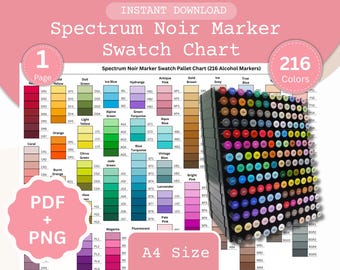 Spectrum Noir 216 マーカー スウォッチ チャート: A4 印刷可能 (PDF および PNG)