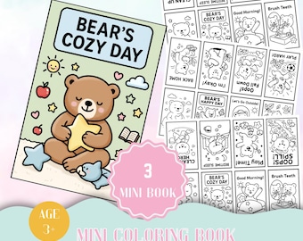 3 Bear Mini Coloring Books, Bold Easy Printable PDF, Toddler Busy Activity, Instant Download