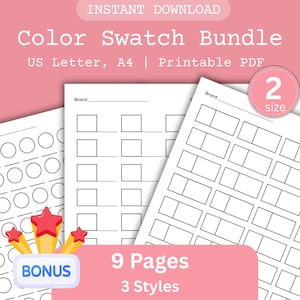Bonus Color Swatch Bundle — instant download printable PDF, 9 pages in 3 styles (circles, squares, rectangles), available in US Letter and A4 sizes