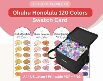 Ohuhu Honolulu 120色マーカー見本カード、印刷可能なカラーチャートPDF、A4 USレターサイズ