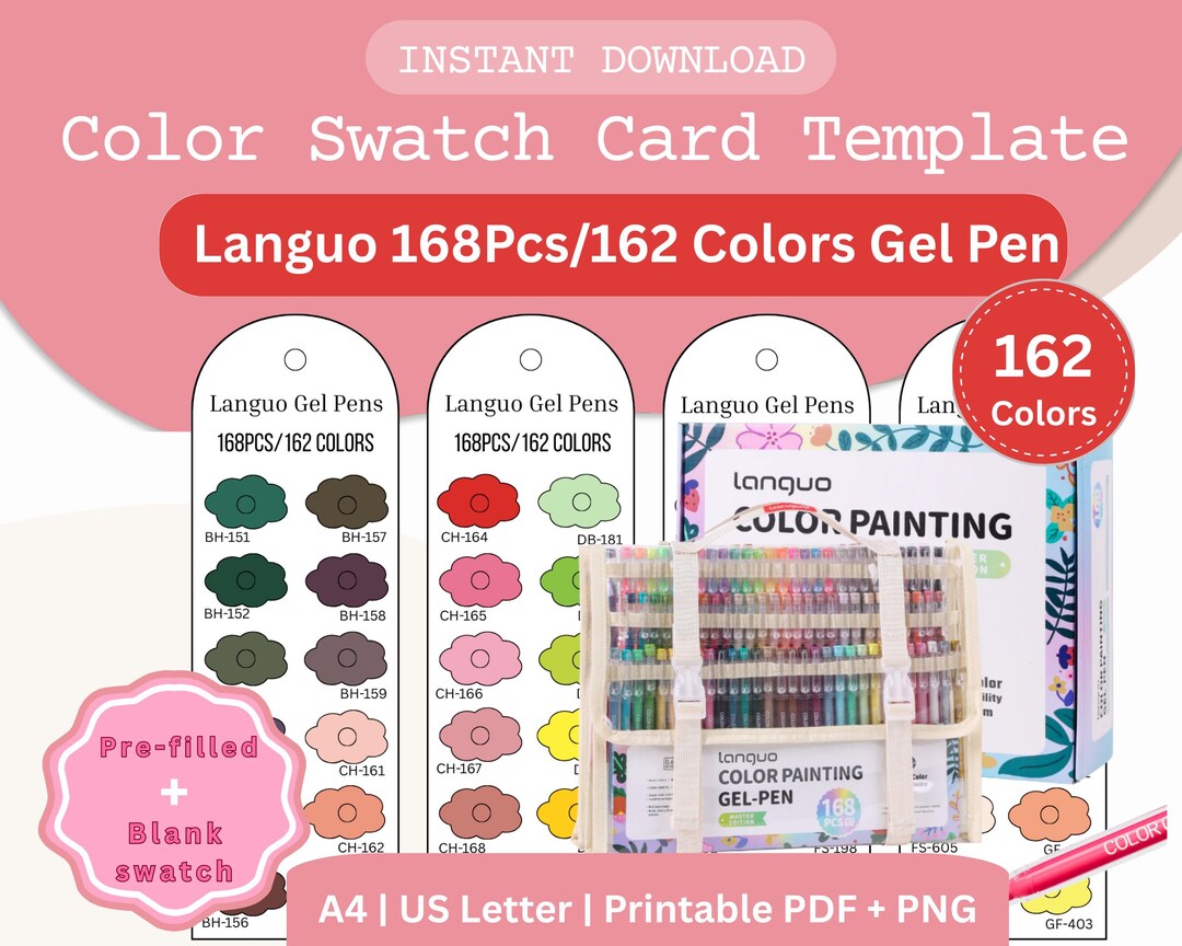 Languo 168 Gel Pen 162 Color Swatch Card | Printable Pre-filled & Blank ...