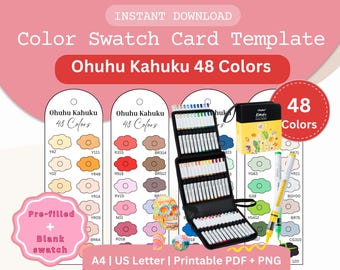 Ohuhu Kahuku 48 Marker Swatch Card, Printable Color Chart PDF, A4 US Letter