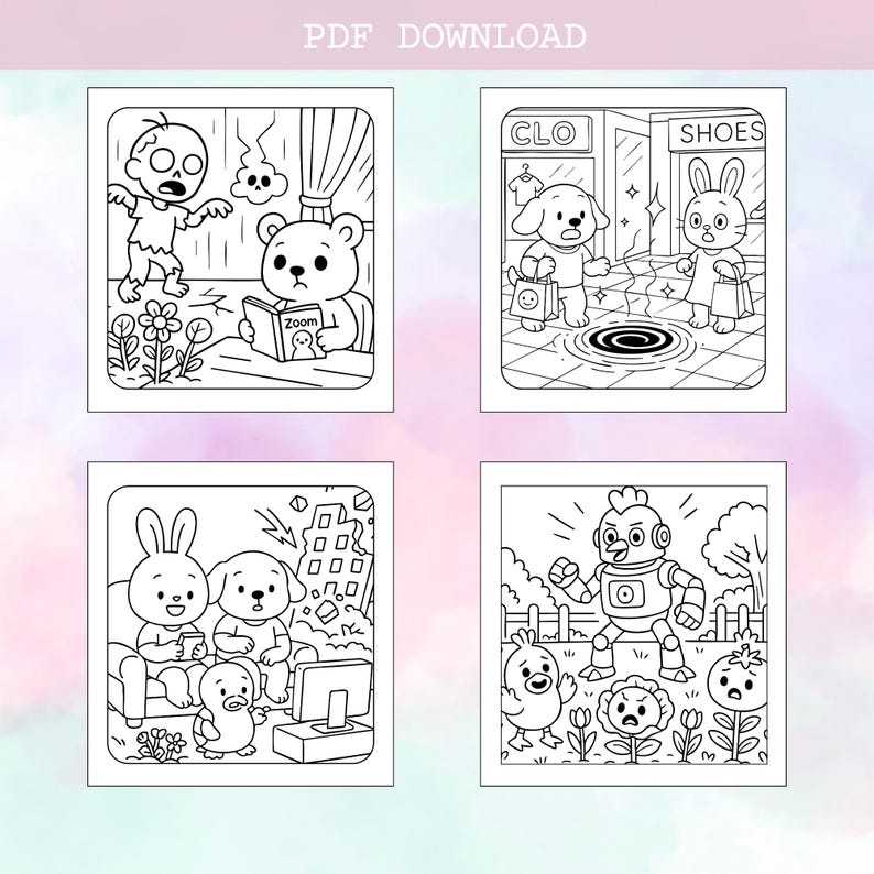 Cute disaster themed adult coloring book digital download