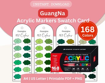 GuangNa 168 アクリルマーカー スウォッチカード: 印刷可能な PDF テンプレート、記入済みと空白の DIY チャート