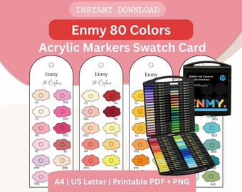 Tabla de muestras de marcadores acrílicos Enmy de 80 colores: plantilla PDF imprimible, en blanco y precargada