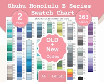 Tabla de muestras del marcador Ohuhu Honolulu B: 363 colores, códigos antiguos y nuevos (descarga digital)