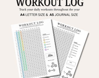 ワークアウトバブルトラッカー（印刷可能）｜年間円形エクササイズログ｜A4/A5サイズ PDF