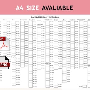 Languo 288 Acrylic Marker Swatch Chart: Printable PDF & PNG Color ...