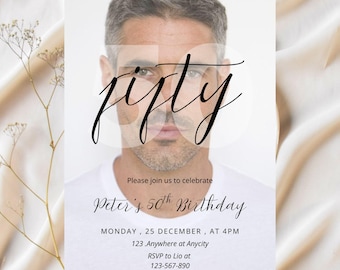 50th Birthday Invitation Template 50th Digital Invite with Photo Instant Download Canva 5x7 Fifty and Fabulous Minimalist Birthday Printable