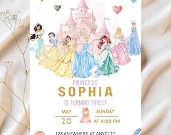 Watercolor Royal Princess Magical Birthday Party Invite, Editable Digital Template, Instant Download, Girl's Birthday Party Invite, Canva