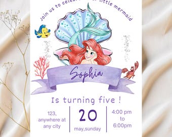 Little Mermaid Birthday Invitation | Editable Ariel Party Invite | Digital Download | Under the Sea Theme Card