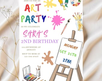 Editable Art Birthday Party Invitation, Art in Party Birthday Party Invite, Art Painting , Birthday Mobile Invitation, Canva