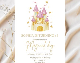 Princess Birthday Invitation, Magical Day Princess Castle Birthday Party Invite, Printable Invitation, Editable Invitation Template