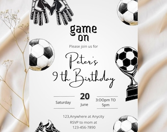 Soccer Birthday Invitation, Editable Soccer Party Invite, Sports Theme, Kids Football Birthday, Instant Download, Digital Template