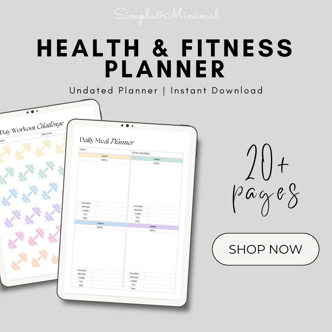 Printable Health and Fitness Planner | Workout Meal and Habit Tracker ...