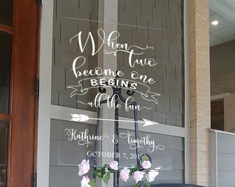 Wedding Two Become One  Sign V18 clear Acrylic Lucite Customizable names date Weddings Wedding Signs Chalkboard Mirrors wooden calligraphy