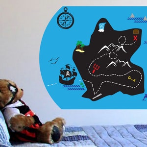 Barco con tesoro enterrado del pirata mapa pared Decal Set - niño niña bebé vivero y bebé etiqueta niños habitación etiqueta dormitorio salón sala de juegos vida
