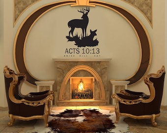 DEER HUNTING decal- Acts 10:13 Arise Kill Eat wall Decal Vinyl Early morning deer buck doe bible scripture reference country hunter cabin