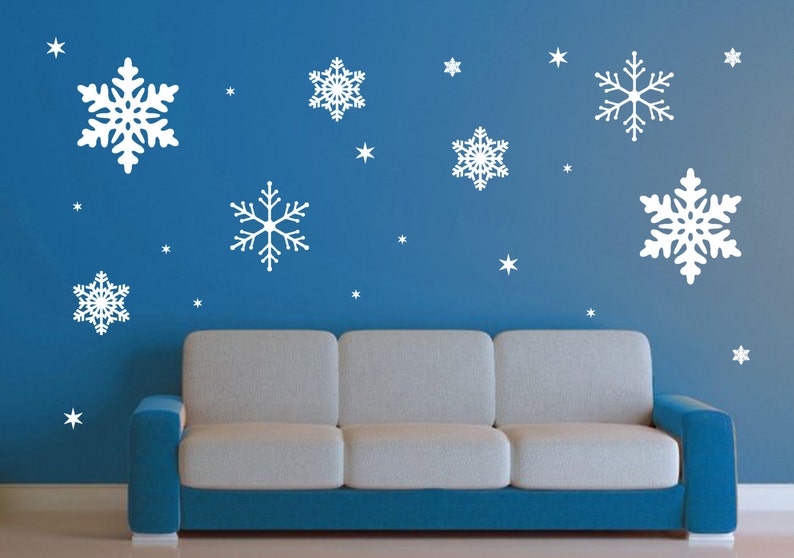 Snowflake Wall Decal Set 23 Snowflakes Delicate Frozen Etsy