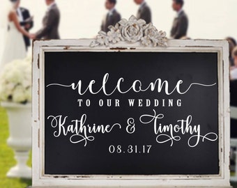 Wedding Welcome Decal for Sign Customized Personalized V1 Wall Decal Vinyl Stickers Weddings Wedding Signs Chalkboard Mirrors rustic wooden