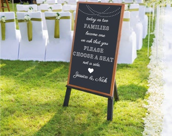 Wedding Welcome Choose Seat Not Side Decal for Sign Customized Personalized V11 Wall Weddings Wedding Signs Chalkboard Mirrors rustic wooden