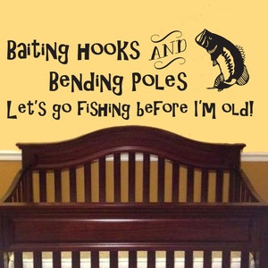 Baiting Hooks Bending Poles Lets Go Fishing Wall Decal-Boy Girl Nursery and Baby Decal Fishing Hunting decal Kids Room Decal Bedroom, Living