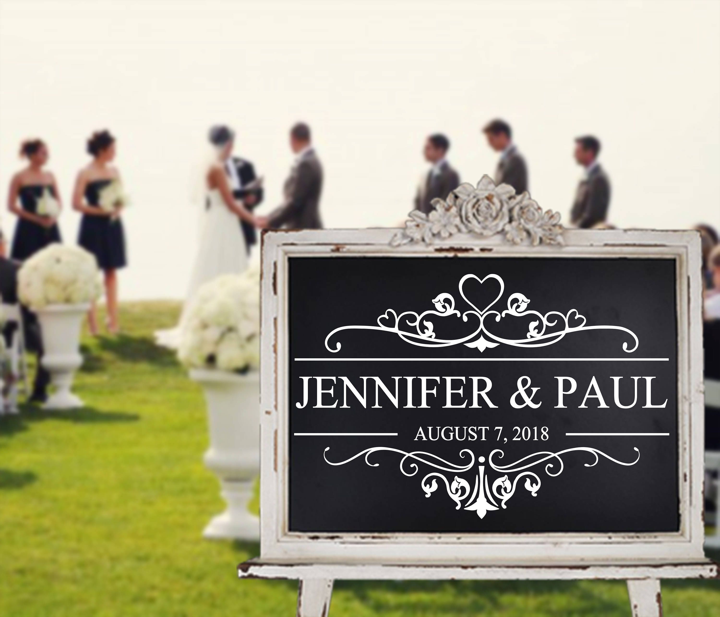 Pegatinas personalizadas de estilo francés para espejo de boda, calcomanías  de vinilo con nombres personalizados, letrero de bienvenida de boda