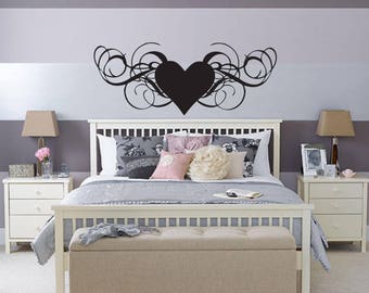 Heart headboard decor Wall Decal bedding crib master bedroom living room wedding gift custom quote love wedding bride groom husband wife