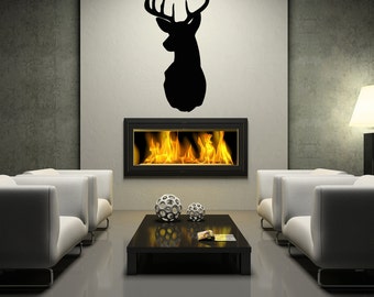 Deer Head Mount Wall Decal- Deer Silhouette Dining Living bedroom Art Decor Man Cave Hunting Rustic Decoration Wild Game Headboard Children