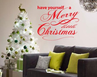 Have yourself a Merry Christmas Wall Decal- living room decor kitchen decorations, Santa, Jesus, children, presents, gifts, carols, winter