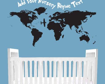 Kwekerij muur Decal citeer AANPASBARE storybook rijm childrens baby pasgeboren boek fairy wieg beddengoed Wall reizen wereldkaart die slaapkamer plaatsen