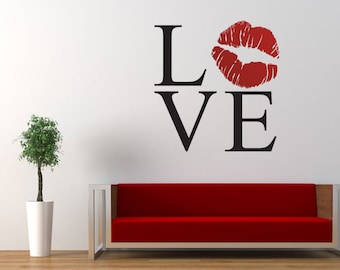 Love Lips Wall Decals- Bedroom Dining Living Art Decor Decoration Headboard Children Nursery Romance Kiss Love