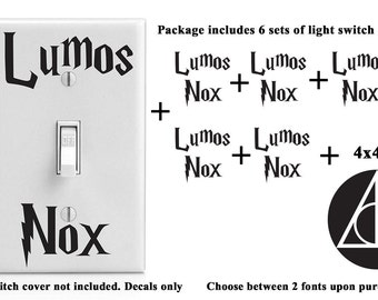 Lumos Nox latin Light Switch wall decals plus 4 in Decal fandom platform magic fantasy geek geekery home decor