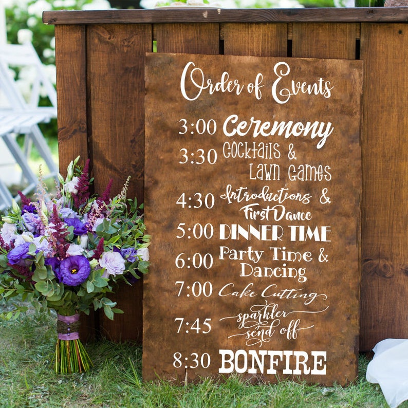 Wedding CUSTOMIZABLE Order of Events Decal for