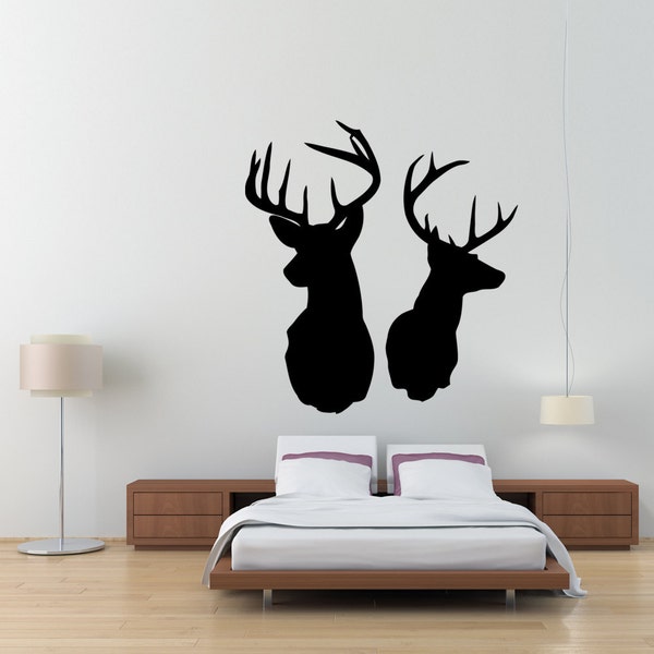 Buck Deer Head Mount Wall Decals- Silhouette Dining Living bedroom Art Decor Man Cave Hunting Rustic Decoration Wild Game Headboard Children